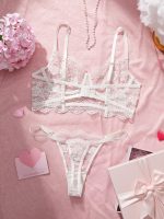 Women's Sexy Lace Eyelash Lingerie Set Beautiful Thin Solid Pattern Body-Shaping Vest-Bra Panty Logo on Waist - 图片 5