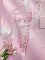Women's Summer Transparent Strap Snap Crotch Babydoll Romper One Piece Sexy Jersey Bodysuit with Lace Decoration for Parties - 图片 5