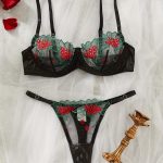 Women's Sexy Convertible Logo Pattern Black Lace Bikini Set Three Piece Including Bra Thongs Eyelash Erotic Lingerie for Summer - 图片 5