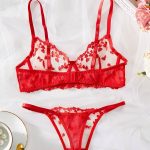 Women's Sexy Convertible Logo Pattern Black Lace Bikini Set Three Piece Including Bra Thongs Eyelash Erotic Lingerie for Summer - 图片 5