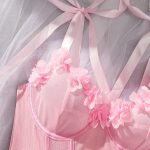 Women's Convertible Pink Lace Bikini Set Sexy Three-Piece Erotic Lingerie with Logo Pattern Bra and Thongs - 图片 5