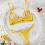 2025 New Arrival Plus-Size Yellow Lingerie Set Printed Lace Trimmed Sexy Low-Cut Bustier Matching Panty Bra Set - 图片 5