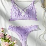 High Quality New Romantic Women Solid Bra & Brief Set Lace Halter Cross Women's Underwear Sexy Thin Bra and Lingerie Sets - 图片 5