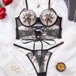 High Quality Women Sexy Floral Satin Lace Lingerie Set Sexy Push-up Bralette and Panty Perspective See-Through Underwear Set - 图片 5