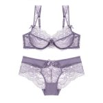 Ultra-Thin French Bra Lingerie Set for Women Madam Sexy Hollow See-Through Mesh Bra with Lace Decoration for Summer - 图片 5