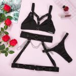 High Quality Women's Sexy Summer Lace Sling Adjustable Strap Full Cup Underwire Thong Lingerie Set Floral Pattern - 图片 5