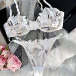 Hot Lingerie Women's Embroidered Lenceria Lightweight Breathable Transparent Mesh Adjustable Strap Sexy Lace Thong Bra Set - 图片 5
