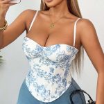 A Sexy Strapless Top with a Halter Top and a Chinese-style Printed Fishbone Sexy Corset for Women - 图片 5
