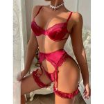 A New Set of Four-piece Sexy Lingerie Featuring Three-point Lace Cutout V-neck Halter Straps with Leg Loops - 图片 5