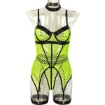 A 3-piece Set of Popular European and American Sex Lingerie with Large Mesh Splicing, Steel Rings, Necklaces and Leg Loops - 图片 5