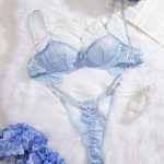 A New Style of Blue Mesh Lace Ribbon Lace See-through Sexy and Romantic Underwear with European and American Style - 图片 5