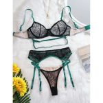 New European and American Women's Clothing Green Lace Sexy Lace-up Patchwork See-through Slimming and Romantic Lingerie Set - 图片 5