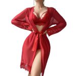 European and American Bestsellers, Strappy Lace V-neck Romantic Lingerie, Pure Desire Outerwear and Nightgown Set - 图片 6