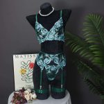 European and American Bestseller Sexy Bra Set, See-through Lace Mesh Embroidery Pearl Decoration Romantic Underwear Set - 图片 6