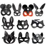 2025 High Quality BDSM Bondage PU Leather Cat Rabbit Ear Bunny Face Blindfold Open Eye Masks for Party Cosplay - 图片 6