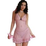 A Sexy and See-through Home Pajama From Europe and America, a Pure pink Dress with Chest Cushions and Halter Tops - 图片 6