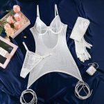 A Popular European and American Mesh Transparent Hollowed-out Steel Ring Gathering Leg Tie with Glove Dress Set - 图片 6