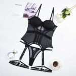 New European and American Comfortable Mesh Breathable Shaping Lingerie Set with Steel Ring Gathering Leg Loops - 图片 6