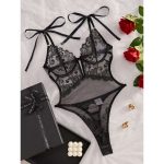 A Popular Lace, Mesh, Embroidered, See-through, Sexy and Alluring Body-shaping Jumpsuit From Europe and America - 图片 6