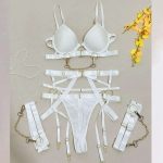 A Popular European and American Sexy and Complex Craftsmanship Front-opening Button Spliced Ankle Ring Lingerie Set - 图片 6