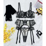 A New European and American Floral Embroidery Patchwork See-through Mesh Sensual and Interesting Underwear Set - 图片 6