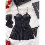 A New Sexy European and American Net Fabric Patchwork Lace Halter Dress with White Stockings and a Pure Sleeping Dress for Women - 图片 6