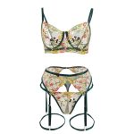 European and American Romantic Floral Embroidered Bra, Halter Top, T-belt, Leg Loop Set, Erotic Underwear - 图片 6