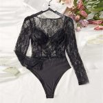 A Popular Black, Sexy Lace Mesh See-through Patchwork Long-sleeved, Slim-fitting Outerwear Jumpsuit From Europe and America - 图片 6