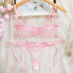 Factory Wholesale of Popular European and American Sexy Tulle See-through Flower Embroidery Tie Bow Adult Lingerie Sets - 图片 6