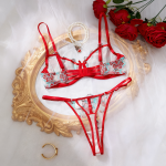 Hot Sale Women's Summer Sexy Bra Suit Ultra-Thin Underwear With Lily Flower Embroidered Bra Sheer Lace Bikini Panties Set - 图片 6
