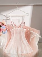 Floral See Through Sexy Slip Dress Mesh Cute Girls Sexy Nightwear Sleep Nightdress Lingerie Dress Set - 图片 6
