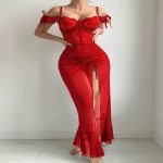 Wholesale Women's Sexy Knee-Length Nightdress Lingerie Erotic Hollow Transparent Lace Embroidery Pajamas Lovely Satin Fabric - 图片 6