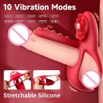 Male Cock Ring Couple Sharing Clitoral Rose Stimulation Sexual Device Lock Fine Delay Vibrating Penis Ring for Men - 图片 6
