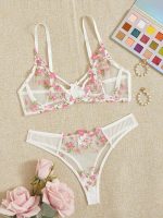 Mature Girl Sexy Night Embroidery Floral Net Bra Set Back Closure Underwear Lingerie Teenage Sleepwear Brief Bra Set - 图片 6
