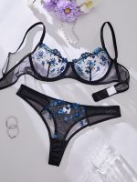 Women 2 Pieces Lace Adjustable Strappy Erotic Lingerie Underwear Set See Through Underwire Bra Panty Set - 图片 6