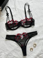 Girls Western Style Embroidery Bow Bra Strappy Sleeping Cute Sexy Underwear Set - 图片 6