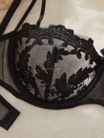Black See-Through Mesh Lace Lingerie Set with Double Layer Spun Yarn Flower Embroidery Sexy Double Layer Solid Pattern - 图片 6