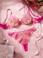 European and American Floral Embroidery Sexy Lingerie Set Strapless Bra with Lace and Jersey Fabric Pure Desire ODM Supply - 图片 6