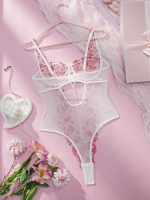 Women's Summer Transparent Strap Snap Crotch Babydoll Romper One Piece Sexy Jersey Bodysuit with Lace Decoration for Parties - 图片 6