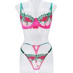 Women's Sexy Convertible Logo Pattern Black Lace Bikini Set Three Piece Including Bra Thongs Eyelash Erotic Lingerie for Summer - 图片 6