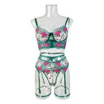 Women's Black Lace Three-Piece Sexy Bikini Set XL Cup Bra Thongs Floral Pattern Breathable Adjustable Erotic Lingerie Bow Summer - 图片 6