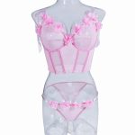 Women's Convertible Pink Lace Bikini Set Sexy Three-Piece Erotic Lingerie with Logo Pattern Bra and Thongs - 图片 6