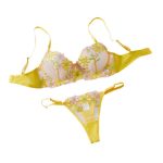 2025 New Arrival Plus-Size Yellow Lingerie Set Printed Lace Trimmed Sexy Low-Cut Bustier Matching Panty Bra Set - 图片 6