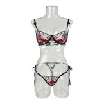 Professional Women's Sexy See-Through Pink Mesh Heart Embroidery Lingerie Set Lace Decorated Gathered Bra and Underwear Set - 图片 6
