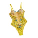 Women Underwear Floral Satin Lace Lingerie Set Sexy Push-up Bralette and Panty Perspective See-Through Slimming Jumpsuit - 图片 6