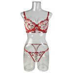 Wholesale Women Sexy Floral Satin Lace Lingerie Set Sexy Push-up Bralette and Panty Perspective See-Through Underwear Set - 图片 6