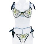 No Minimum Women Sexy Floral Satin Lace Lingerie Set Sexy Push-up Bralette and Panty Perspective See-Through Underwear Set - 图片 6