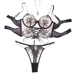 High Quality Women Sexy Floral Satin Lace Lingerie Set Sexy Push-up Bralette and Panty Perspective See-Through Underwear Set - 图片 6