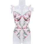 New Design Women Sexy Floral Satin Lace Lingerie Set Sexy Push-up Bralette and Panty Perspective See-Through Underwear Set - 图片 6