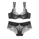 Ultra-Thin French Bra Lingerie Set for Women Madam Sexy Hollow See-Through Mesh Bra with Lace Decoration for Summer - 图片 6